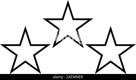 Schwarzes drei-Sterne-Symbol, drei-Sterne-Umrissschild, 3-Sterne-Auszeichnungen Stock Vektor