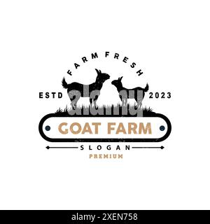 Ziegenlogo, Goat Farm Inspiration Design, Vektor Rindervieh, rustikale Retro Vintage Silhouette Stock Vektor