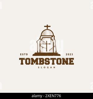 Grabstone Logo, Grabfriedhof Kreuz, Vektor Vintage Label, Retro Abzeichen, Inspirierendes Design Stock Vektor