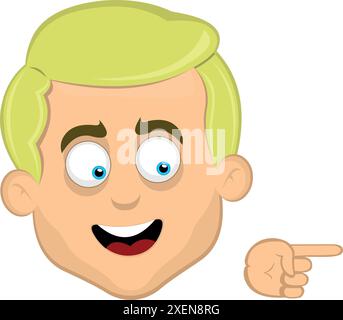 Vektor-Illustration Gesicht Mann Cartoon blonde und blaue Augen, mit dem Zeigefinger der Hand zeigt Stock Vektor