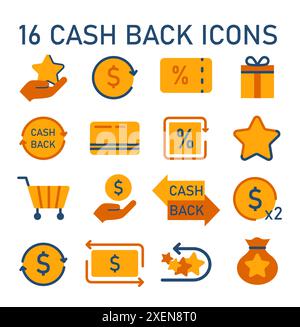 Symbole für Treueprogramme festgelegt. Prämien, Angebote, Cashback und Kartenpunkte. Symbol für kommerzielles Programm zur Kundenbindung. PR-Kampagne für Kundenloyalität. Marketingförderung. Illustration des flachen Vektors Stock Vektor