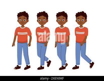 Afrikanischer Mann Konstrukteur. Set von Jungen in legeren Kleidern. Grafikelemente zum Erstellen von Illustrationen und Animationen. Cartoon Flat Vector Kollektion Stock Vektor