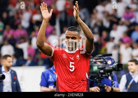 Frankfurt, Deutschland. Juni 2024. Manuel Akanji (Schweiz) wurde während des Spiels der UEFA Euro 2024 zwischen Nationalmannschaften der Schweiz und Deutschlands im Deutsche Bank Park gesehen. Endnote : Schweiz 1:1 Deutschland (Foto: Maciej Rogowski/SOPA Images/SIPA USA) Credit: SIPA USA/Alamy Live News Stockfoto