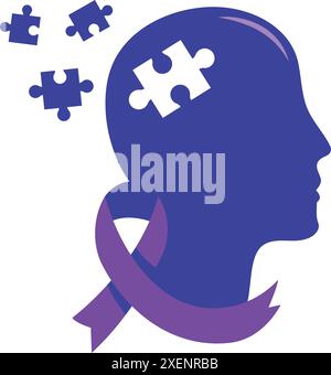 alzheimers Krankheit lila Kopf und Puzzles Stock Vektor