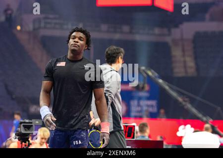 Minneapolis, Minnesota, USA. Juni 2024. FREDERICK RICHARD bei der Aufwärmphase bei den US Olympic Team Trials in Minneapolis. (Kreditbild: © Karen I. Hirsch/ZUMA Press Wire) NUR REDAKTIONELLE VERWENDUNG! Nicht für kommerzielle ZWECKE! Stockfoto