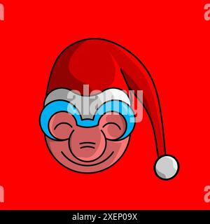 weihnachtszwerg-Zeichentrickfilm mit weihnachtsmann-Kappe-Logo auf isoliertem Hintergrund Stock Vektor