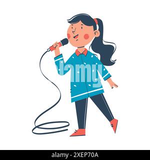 Niedliches Mädchen, das Mikrofon-Vektor-Illustration hält. Inspirierende zukünftige Karriere für Kinder Stock Vektor