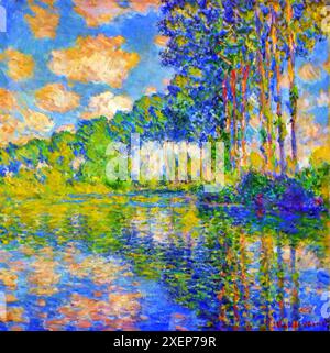 Pappeln am Ufer des Flusses Epte, 1891 (Gemälde) des Künstlers Monet, Claude (1840–1926) Französisch. Stock Vektor