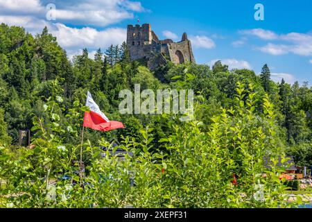 Restaurierte Ruinen der Burg in Czorsztyn am See, Touristenattraktion, Instagram-Platz in Polen Stockfoto