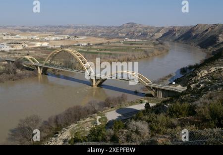 Fluss Ebro Überschwemmungen. Februar 2003. Sástago, Zaragoza Provinz. Spanien Stockfoto