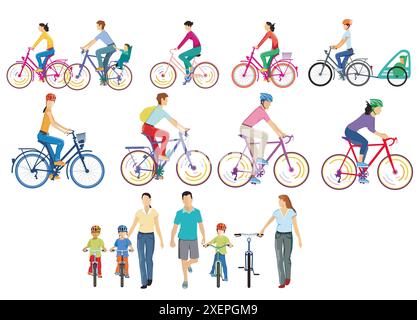 Eine große Gruppe von Radfahrern isolierte Illustration Stockfoto