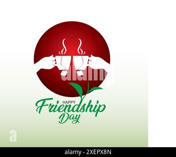 Internationaler Freundschaftstag Tee Kaffee hält Tasse Freundschaft Werbung Logo Schriftzug Typografie thematische Vektor Illustration einzigartige Konzeptidee Stock Vektor