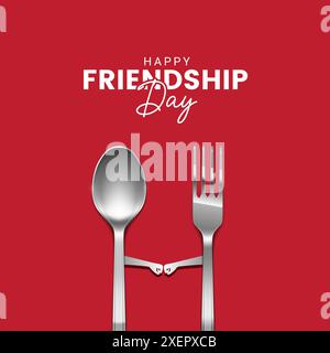 Happy International Friendship Day Essen und Restaurant kreative Konzept Thementidee für Werbung, Vektor Illustration Typografie Logo Schriftzug Stock Vektor