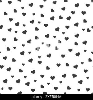 Schlichtes, nahtloses Muster in handgezeichnetem Doodle-Stil mit schwarzem Herz. Zufällige verstreute Herzhintergründe. Liebes- oder Valentinstag-Thema. Vektorabbildung. eps Stock Vektor
