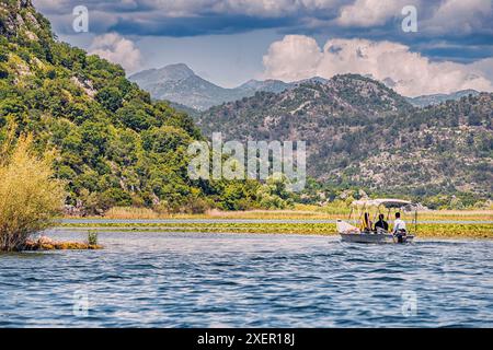 Mai 2024, Virpazar, Montenegro: Sommerausflug zur Erkundung der unberührten Gewässer und Natur des Skadar-Sees. Stockfoto