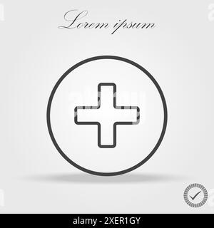 Plus-Symbol aus dem Set für einfache runde Tasten mit Überfarbe. Diese runde flache Taste auf weißem Hintergrund. Stock Vektor