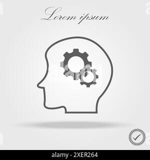 Personenprofil mit Zahnradvektorsymbol. Symbol für Bildung und Kreativität. Denkkonzept im flachen Stil für Grafikdesign, Website, EPS10 Stock Vektor
