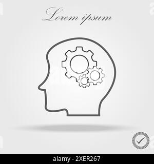 Zahnrad in Kopfzeile Symbol, Umrissvektorzeichen, lineares Piktogramm isoliert auf weiß. Logo-Abbildung Stock Vektor