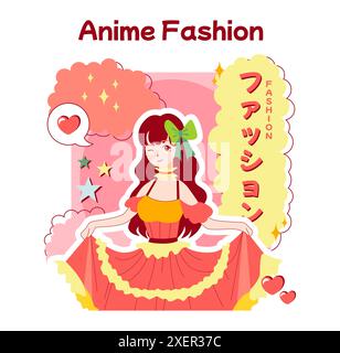 Anime-Kultur. Otaku- oder Geek-Lifestyle, beliebte japanische Cartoons oder Manga-Fans. Asiatischer Charakter . Unterhaltsames und kreatives Hobby oder Subkultur. Illustration des flachen Vektors Stock Vektor