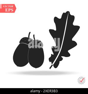 Design aus Eichenblättern und Eicheln flacher Stil. Modernes Vektorpiktogramm für Webgrafiken - Stock Vector eps Stock Vektor
