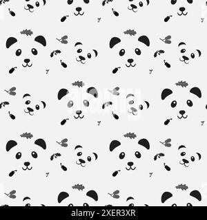 Nahtloses Muster mit Eichenblatt und Pandas. Vektorabbildung. eps Stock Vektor