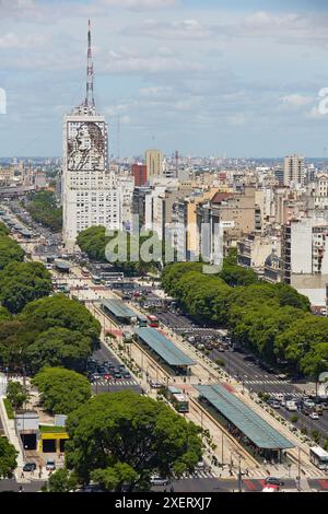 Evita Peron an der Fassade des ministeriums für öffentliche Arbeiten. Avenida 9 de Julio. Buenos Aires. Argentinien. Stockfoto