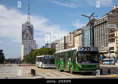 Evita Peron an der Fassade des ministeriums für öffentliche Arbeiten. Avenida 9 de Julio. Buenos Aires. Argentinien. Stockfoto