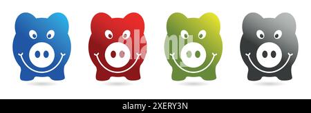 Satz von buntem Schwein mit Smiley-Ausdruck-Vektor-Illustration isoliert auf einem weißen Hintergrund. Stock Vektor