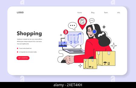 E-Commerce-Webbanner oder Landing-Page. Online-Shopping, Charakterkauf auf einer Website oder Marketplace-Site. Sichere kontaktlose Online-Transaktion für Kaufzahlungen. Illustration des flachen Vektors Stock Vektor