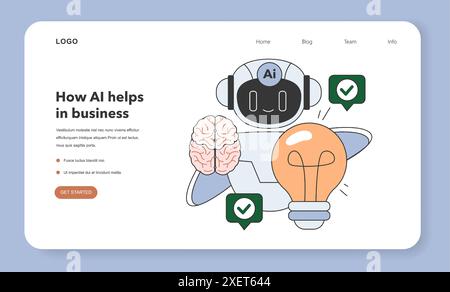 Auswirkungen künstlicher Intelligenz auf Business-Webbanner oder Landing-Page. KI-gestützte Analysen und Prognosen. Selbstlernendes Computersystem, das Big Data verarbeitet. Illustration des flachen Vektors Stock Vektor