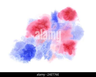 Rote blaue Aquarellflecken. Abstrakter Malfleck. Schleifelement. Ableitung von farbigem Rauch oder Wolken. Aquarellspritzer. Für dekorative Zwecke Stockfoto