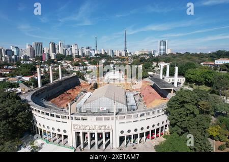 Pacaembu Stadion aus der Vogelperspektive in Sao Paulo, Brasilien. Stockfoto