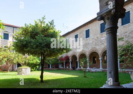 Kreuzgänge der Kirche auf der Insel Sant'Elena, Venedig, Venetien, Italien im Frühjahr Stockfoto