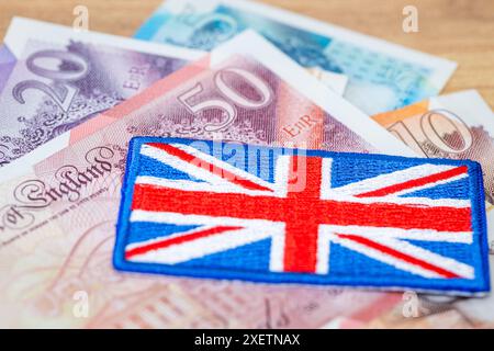 Britische Pfund und Großbritannien Symbol, Makronaht, Finanzkonzept Stockfoto