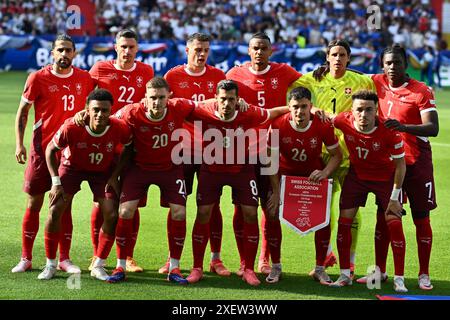 BERLIN, DEUTSCHLAND - 29. JUNI: Teamfoto der Schweiz (Dan Ndoye, Michel Aebischer, Remo Freuler, Fabian Rieder, Ruben Vargas, Ricardo Rodriguez, Fabian Schar, Granit Xhaka, Manuel Akanji, Yann Sommer, Breel Embolo) während des Spiels zwischen der Schweiz und Italien im Achtelfinale der UEFA EURO 2024 im Olympiastadion am 28. Juni 2024 in Berlin. Foto: Sebastian Frej Credit: Sebo47/Alamy Live News Stockfoto