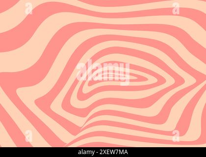 Verzerrter Hintergrund gekrümmter Kurvenlinien. Grooviger Retro Hippie Retro Style Psychedelic trendiger 70er Jahre Style. Gestreifte Linien im hypnotischen Vintage-Hintergrund. Verzerrtes geometrisches Muster. Abstraktes Schwarzweiß. Stock Vektor