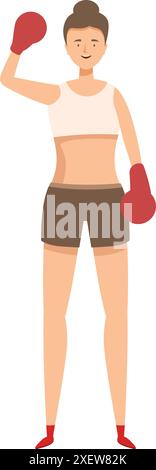 Eine Boxerin mit Boxhandschuhen hebt den Arm im Siegeszeichen Stock Vektor