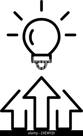 Pfeile nach oben und Glühlampe. Wachstum, Erfolg und Innovationsideen. Investitionsstrategien. Pixel Perfect Vektor-Symbol Stock Vektor