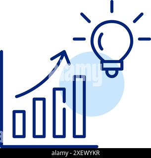Diagramm mit Wachstumsbalken und Glühlampe. Ideen für Erfolg und Investitionsstrategien. Symbol für Pixelperfekte, bearbeitbare Kontur Stock Vektor