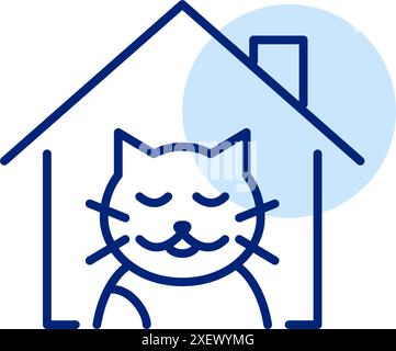 Glückliche Katze im Haus Haustier Adoption, pelzige Freunde Gesellschaft. Symbol für Pixelperfekte, bearbeitbare Kontur Stock Vektor