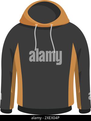 Schwarz-orangefarbenes Kapuzenpullover mit langen Ärmeln, Fronttasche und Kordelzug Stock Vektor