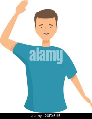 Junger Mann, der mit der Hand winkt, grüßt und Hallo-Illustration sagt Stock Vektor