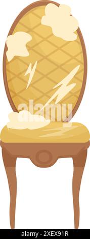 Alter kaputter Stuhl, der mit Polsterrissen auseinanderfiel, isoliert auf weißem Hintergrund, im Cartoon-Stil Stock Vektor