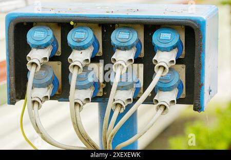 Stecker am Campingplatz. Camping Fusina, Venezia. Veneto, Italien Stockfoto