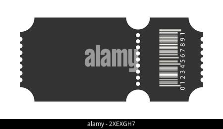 Ticket-Symbol Set, Film Show Ticket-Vektor-Symbol Set. Retro-Gutschein in schwarzem Papier für Veranstaltungen, Rabattgutscheinmodell mit Barcode und Textfeld. Stock Vektor