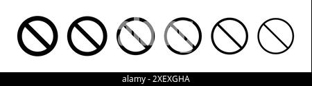 Set aus schwarzem Ban-Symbol. Satz Verbotszeichen. Stoppsymbol. Schwarzes Ban-Symbol. Symbol für Verbotsvektor. Schwarzes Schild „Nein“ oder „Verbot“. Kein Zeichen, leer kein Symbol Stock Vektor