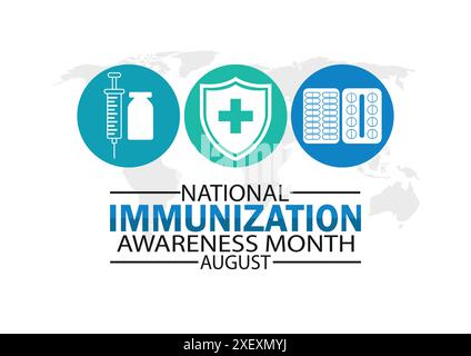 Nationale Immunisierung Monat August. Urlaubskonzept. Vorlage für Hintergrund, Banner, Karte, Poster mit Textbeschriftung Stock Vektor