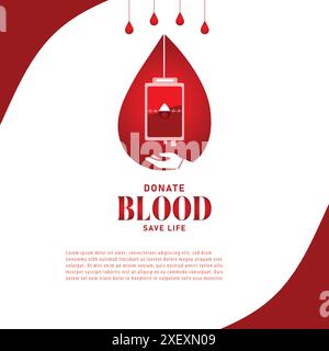 Gruppenblut in tropfenförmiger Form mit Slogan und Wording of World Blood Spender Day, Beispieltexte auf weißem Hintergrund. Plakate's Blutkampagne Stock Vektor