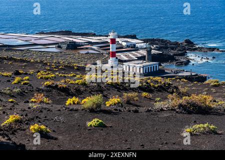 Leuchtturm von Fuencaliente an der Südspitze der Insel La Palma, Kanarische Inseln. Stockfoto