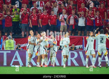 Kai Havertz, DFB 7 feiert sein Ziel, glücklich, lachen, feiern, 1:0, Antonio Ruediger, Ruediger, DFB 2 Nico Schlotterbeck, DFB 15 Ilkay Guendogan, DFB 21 Jamal Musiala, DFB 10 im Best of 16 Spiel DEUTSCHLAND - DÄNEMARK 2-0 der UEFA-Europameisterschaften 2024 am 29. Juni 2024 in Dormund, Deutschland. Fotograf: ddp-Bilder/Sternbilder Stockfoto